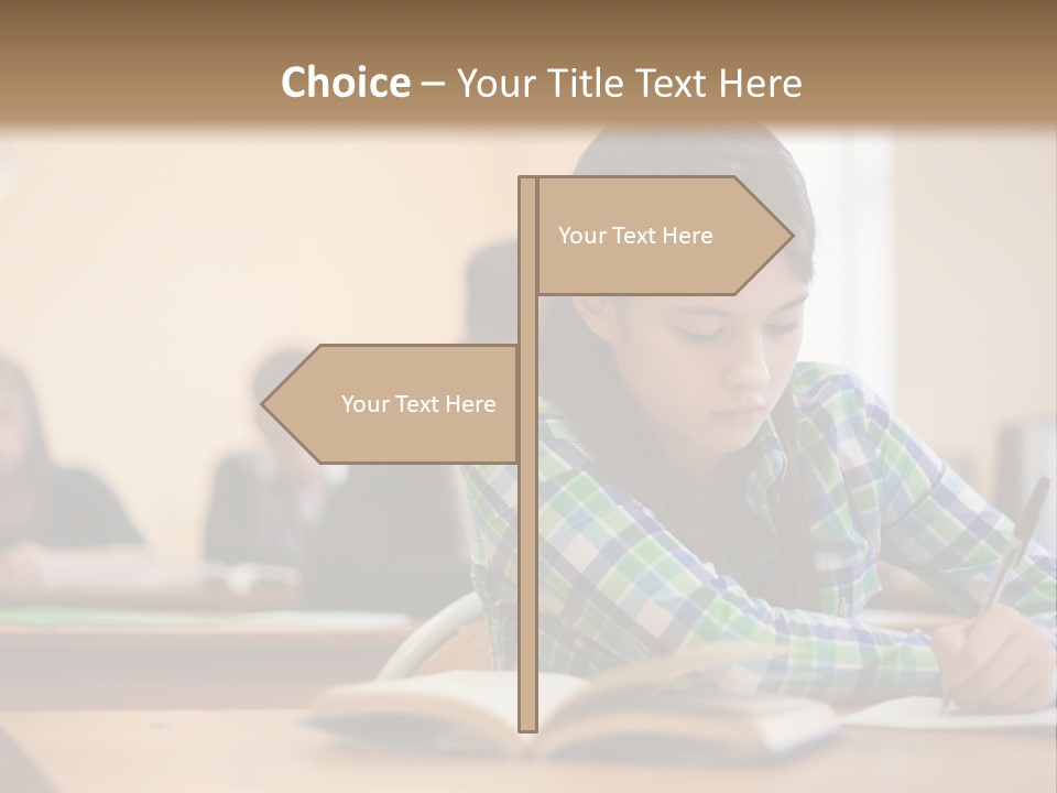 A Young Girl Sitting At A Desk With A Book In Front Of Her PowerPoint Template