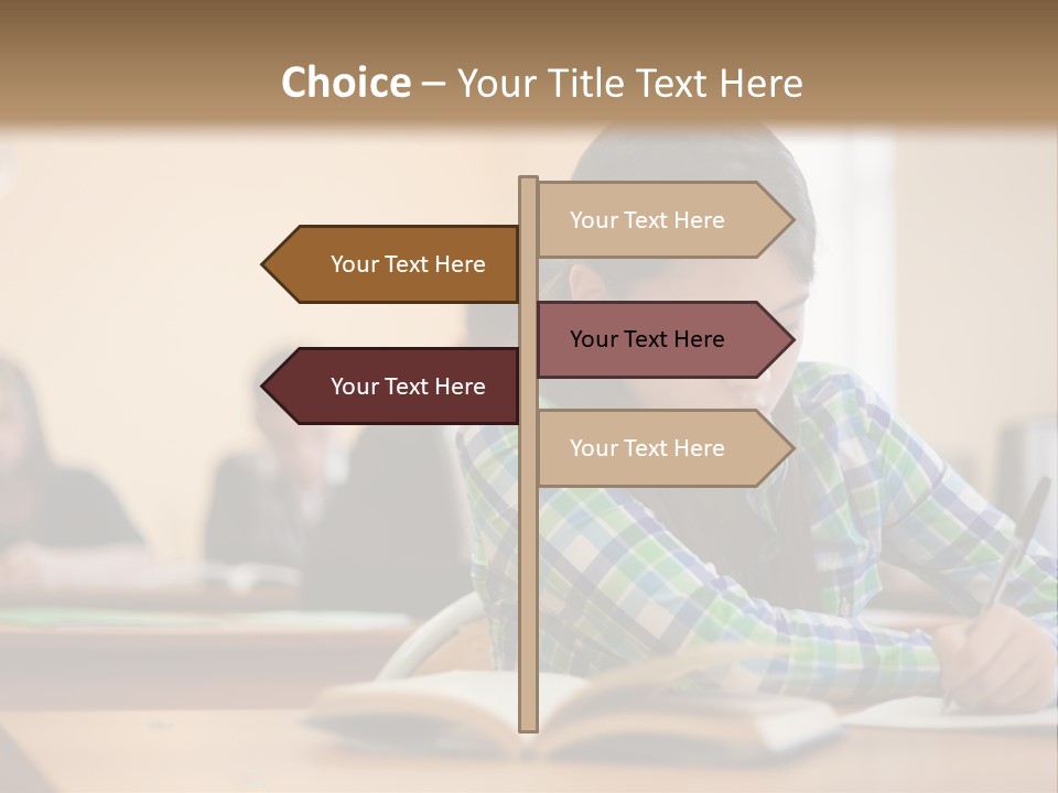 A Young Girl Sitting At A Desk With A Book In Front Of Her PowerPoint Template