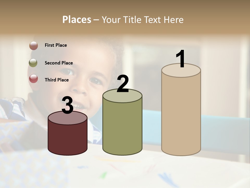 A Young Boy Sitting At A Table With A Blue Chair PowerPoint Template