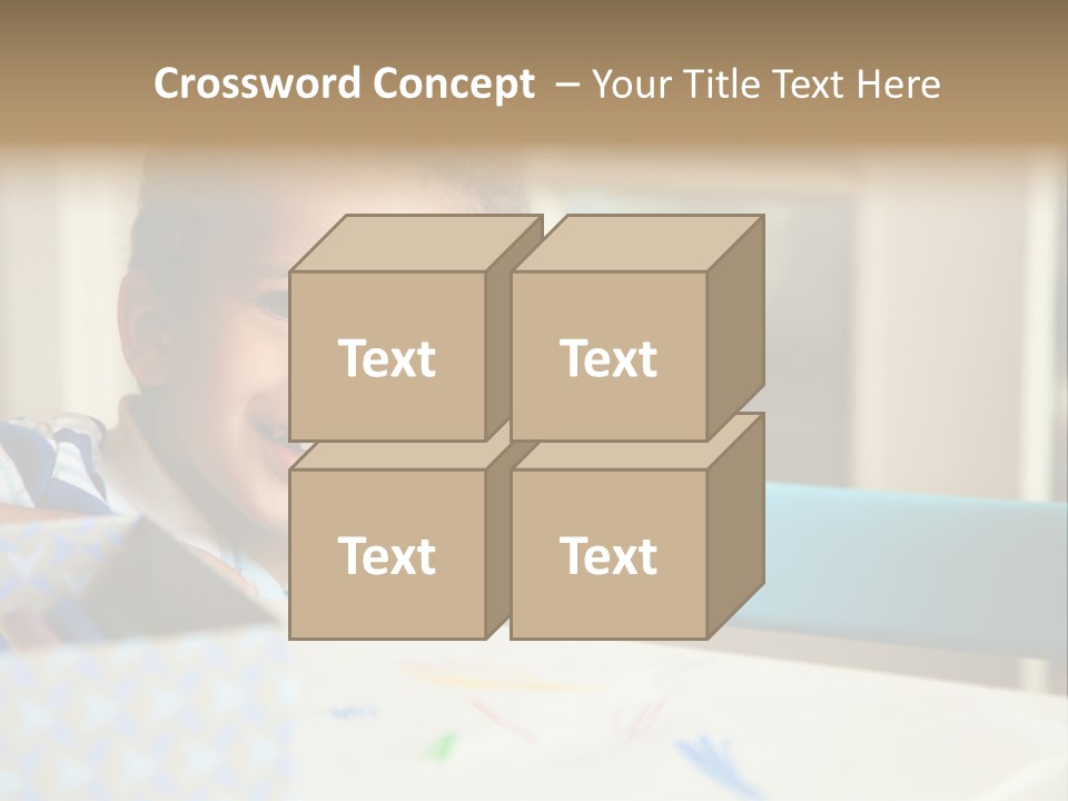 A Young Boy Sitting At A Table With A Blue Chair PowerPoint Template