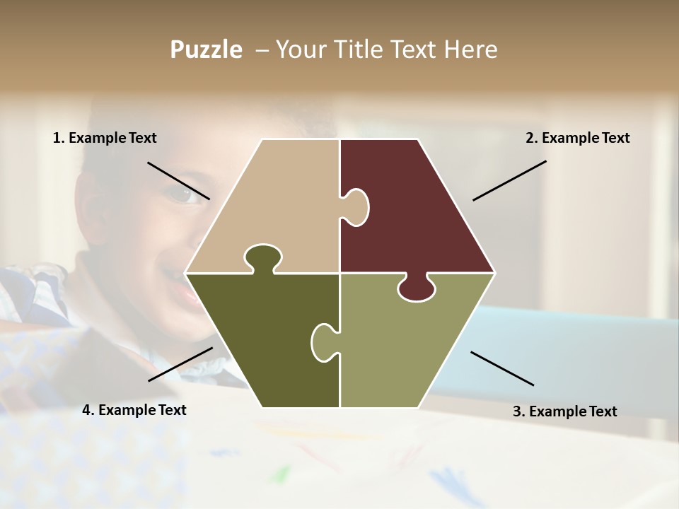 A Young Boy Sitting At A Table With A Blue Chair PowerPoint Template