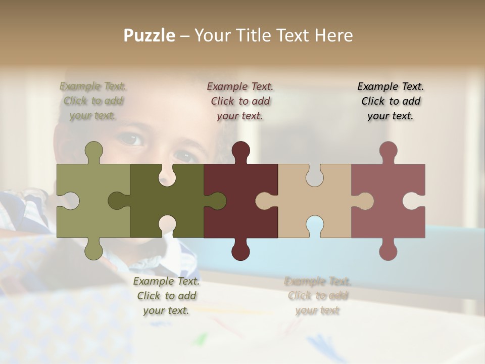 A Young Boy Sitting At A Table With A Blue Chair PowerPoint Template