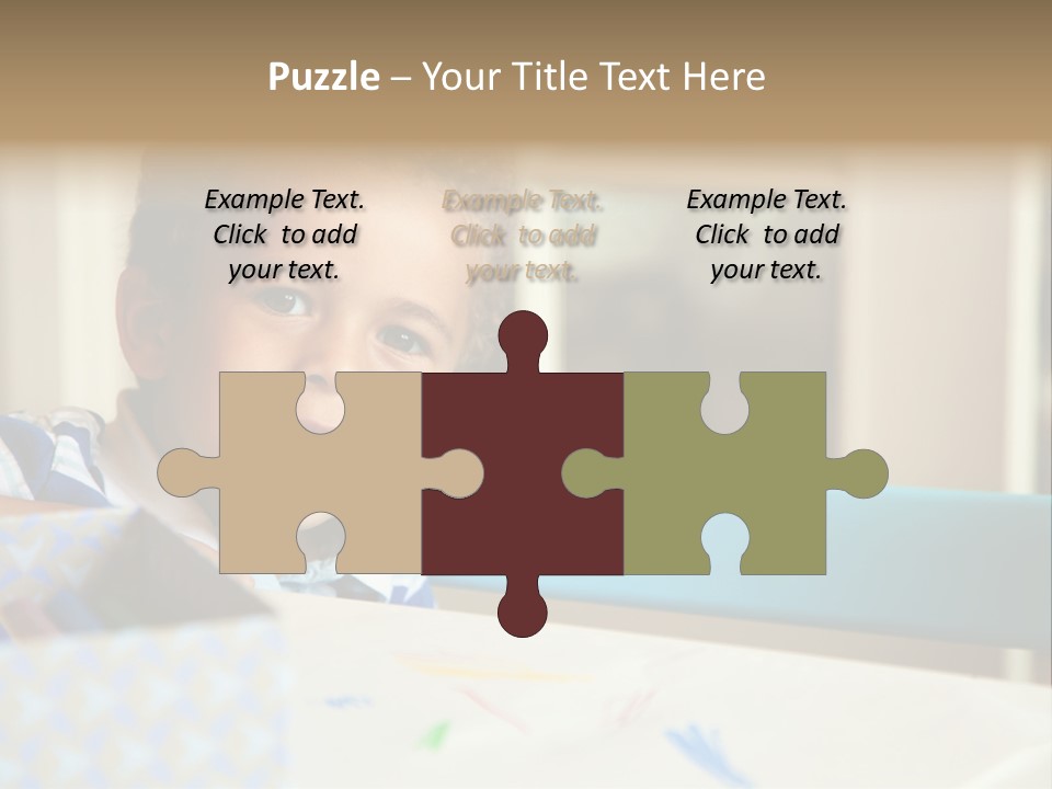 A Young Boy Sitting At A Table With A Blue Chair PowerPoint Template