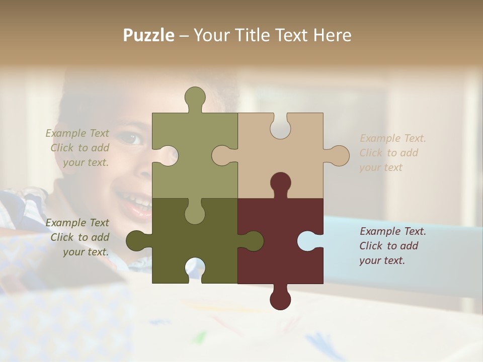 A Young Boy Sitting At A Table With A Blue Chair PowerPoint Template