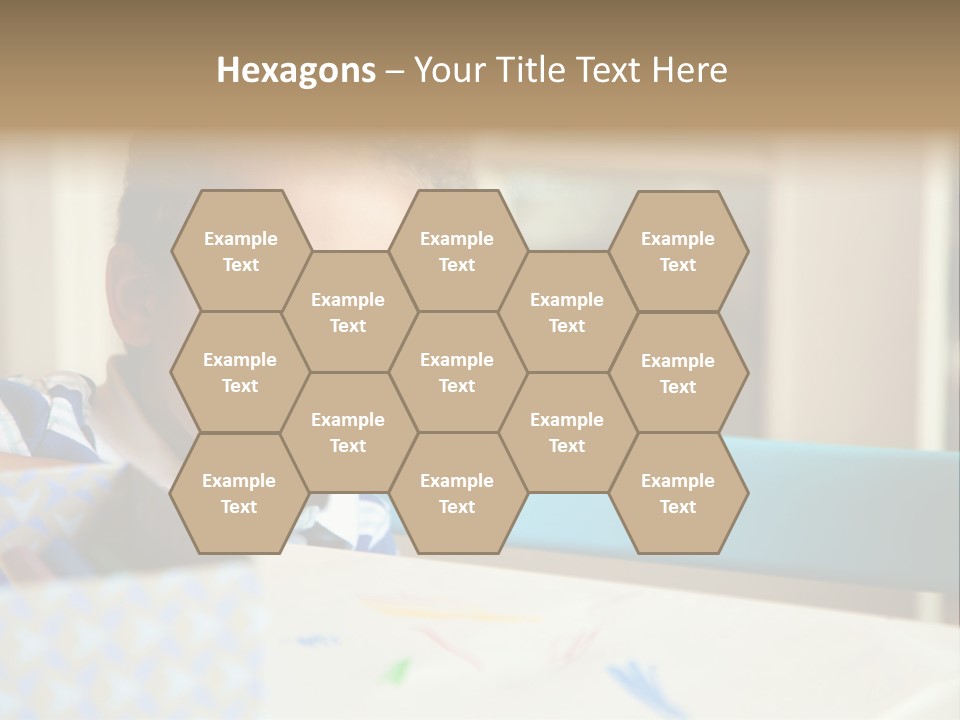 A Young Boy Sitting At A Table With A Blue Chair PowerPoint Template