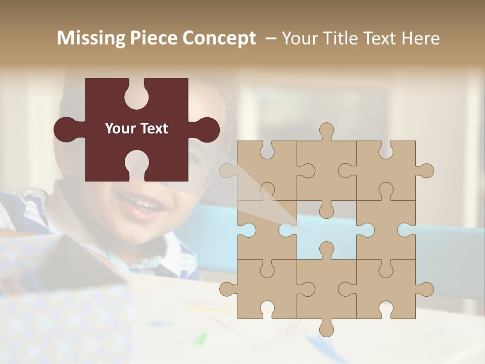 A Young Boy Sitting At A Table With A Blue Chair PowerPoint Template