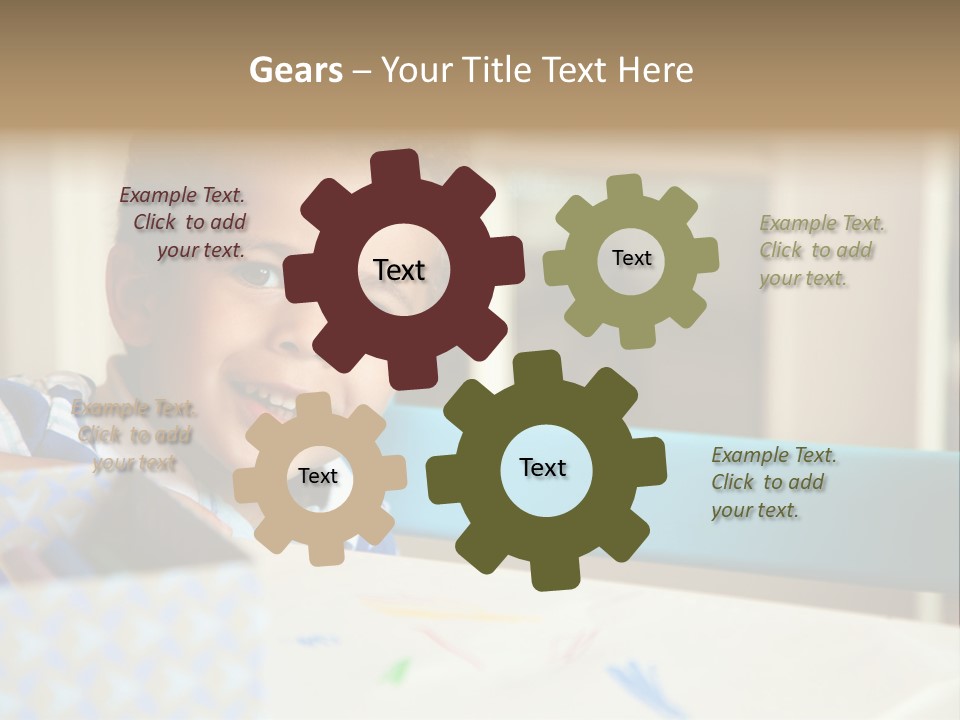 A Young Boy Sitting At A Table With A Blue Chair PowerPoint Template