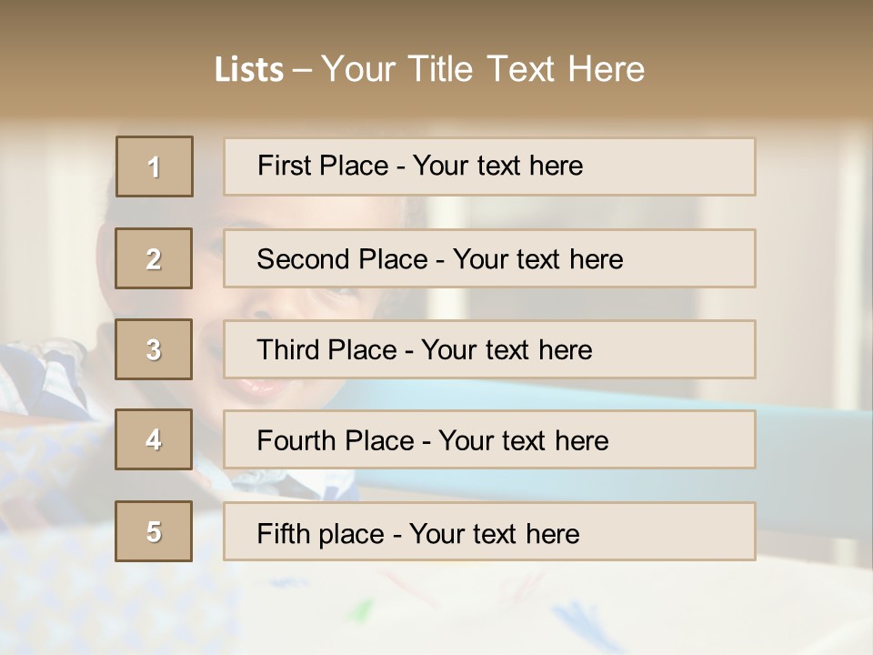 A Young Boy Sitting At A Table With A Blue Chair PowerPoint Template