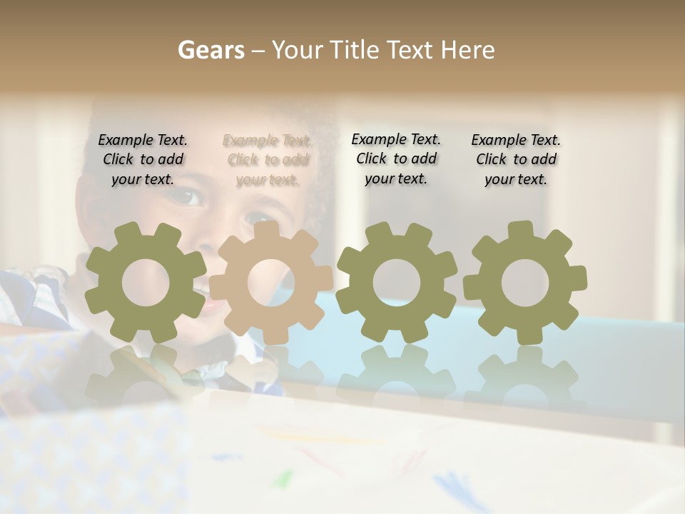 A Young Boy Sitting At A Table With A Blue Chair PowerPoint Template