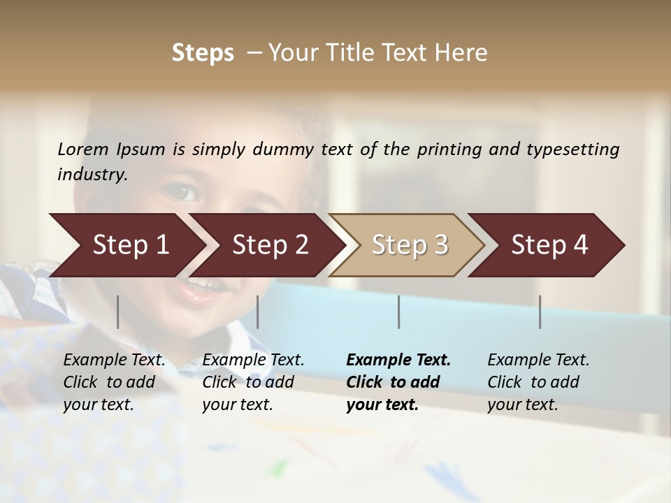 A Young Boy Sitting At A Table With A Blue Chair PowerPoint Template