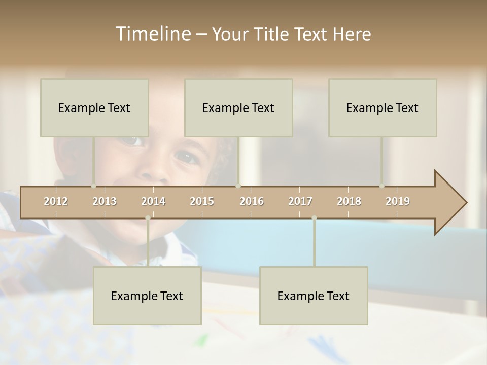 A Young Boy Sitting At A Table With A Blue Chair PowerPoint Template