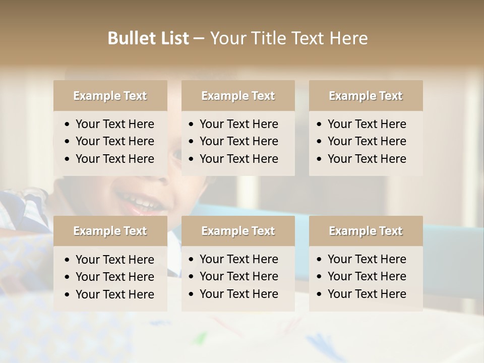 A Young Boy Sitting At A Table With A Blue Chair PowerPoint Template