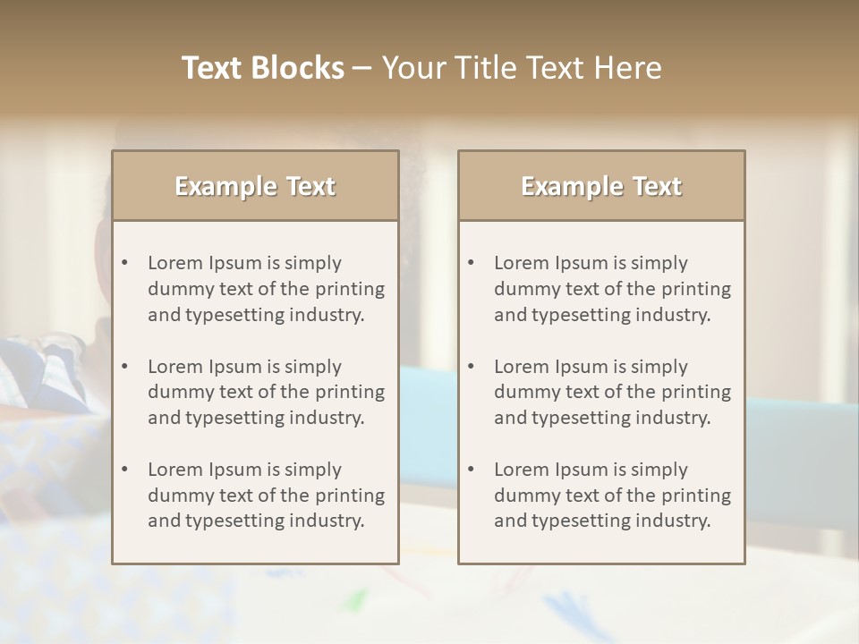A Young Boy Sitting At A Table With A Blue Chair PowerPoint Template