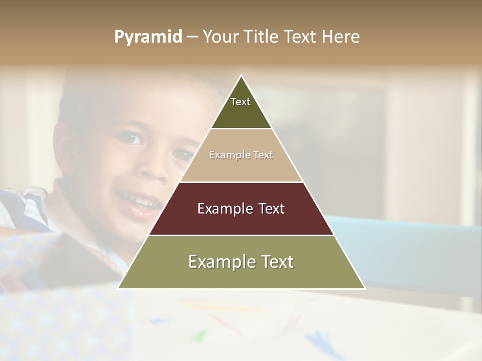 A Young Boy Sitting At A Table With A Blue Chair PowerPoint Template