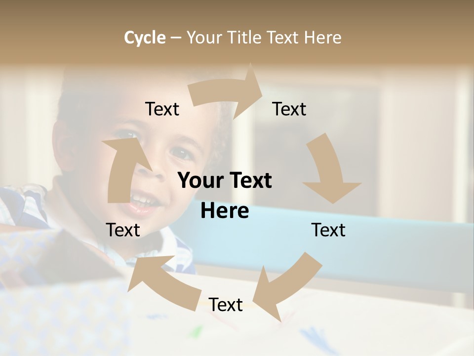 A Young Boy Sitting At A Table With A Blue Chair PowerPoint Template