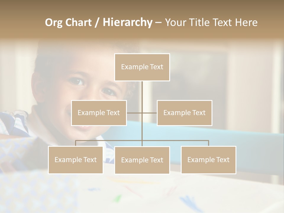 A Young Boy Sitting At A Table With A Blue Chair PowerPoint Template