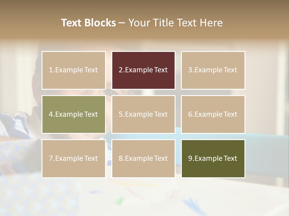 A Young Boy Sitting At A Table With A Blue Chair PowerPoint Template