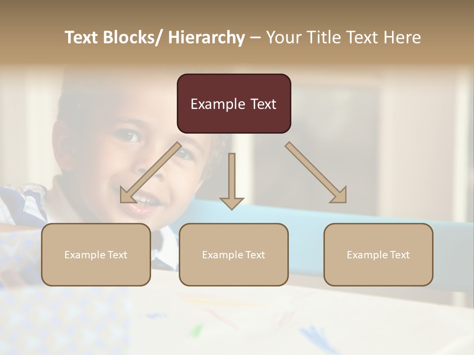 A Young Boy Sitting At A Table With A Blue Chair PowerPoint Template