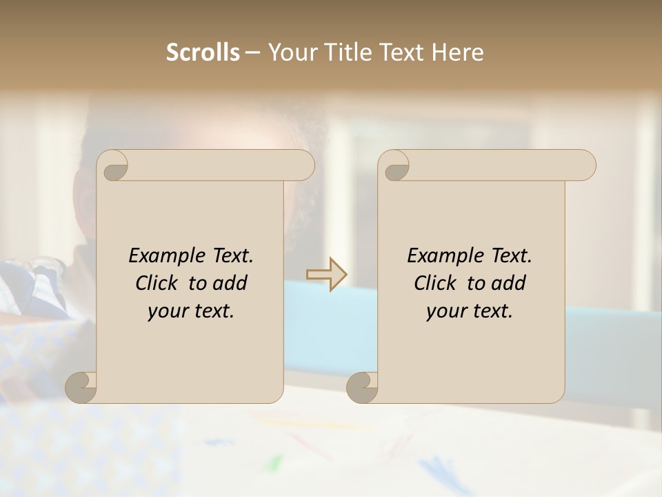 A Young Boy Sitting At A Table With A Blue Chair PowerPoint Template