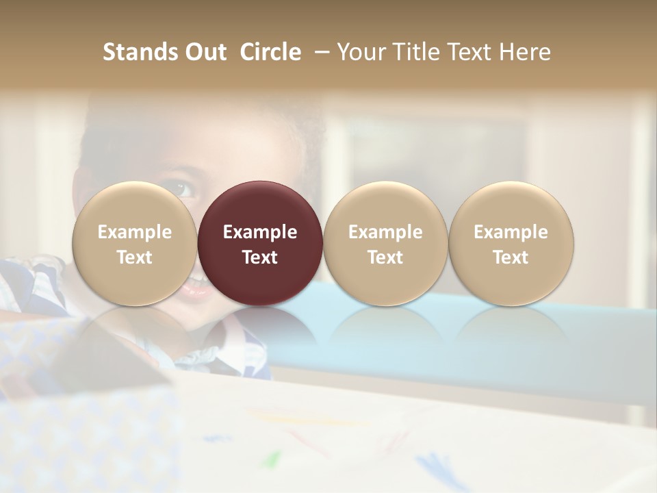 A Young Boy Sitting At A Table With A Blue Chair PowerPoint Template