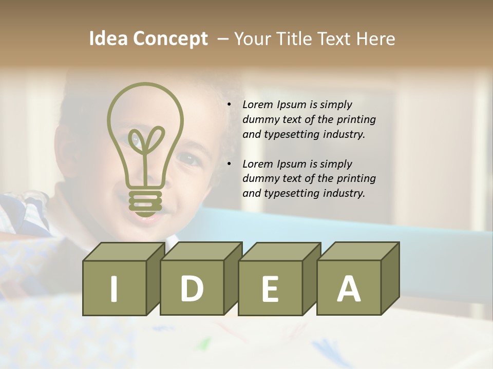 A Young Boy Sitting At A Table With A Blue Chair PowerPoint Template