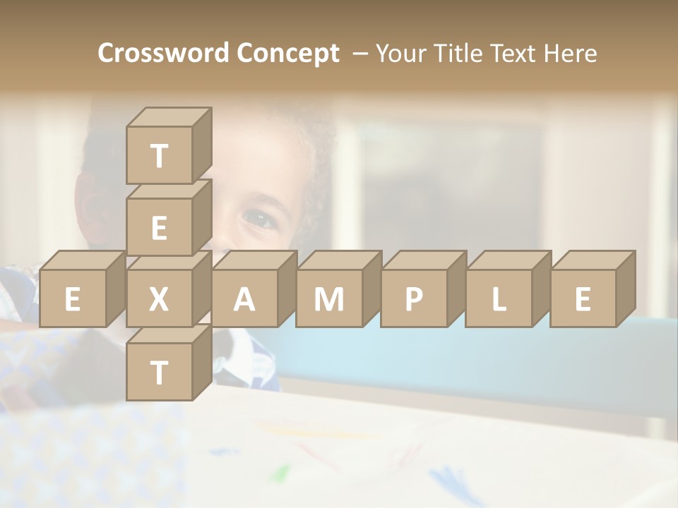 A Young Boy Sitting At A Table With A Blue Chair PowerPoint Template