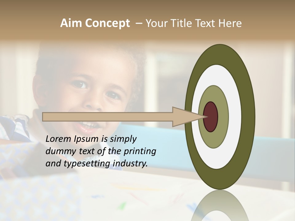 A Young Boy Sitting At A Table With A Blue Chair PowerPoint Template