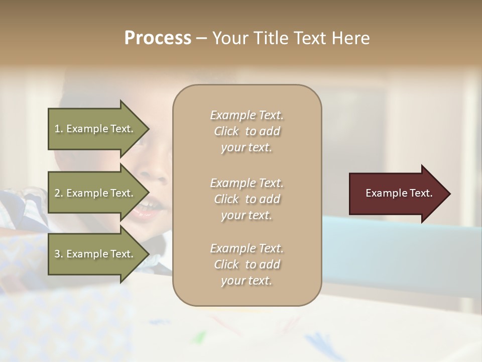 A Young Boy Sitting At A Table With A Blue Chair PowerPoint Template