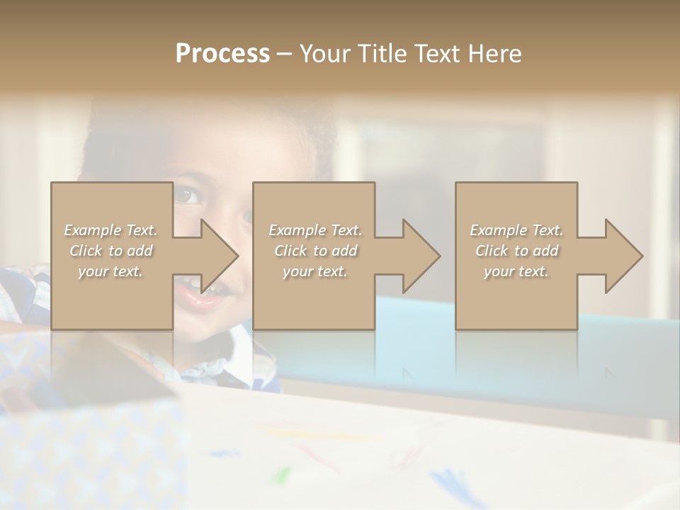 A Young Boy Sitting At A Table With A Blue Chair PowerPoint Template