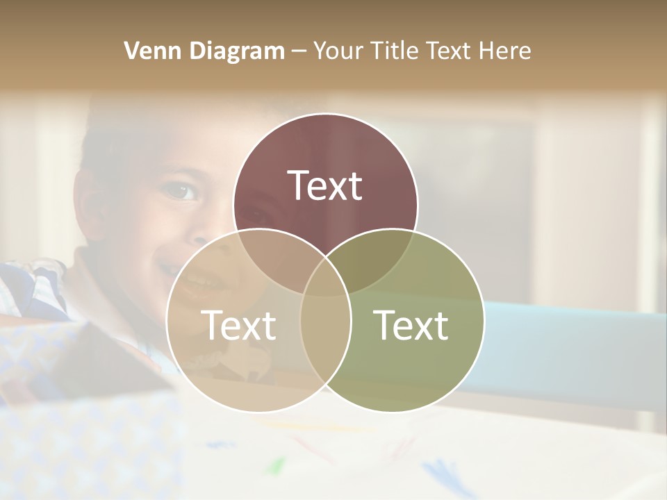 A Young Boy Sitting At A Table With A Blue Chair PowerPoint Template