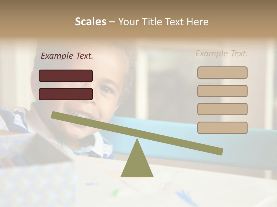 A Young Boy Sitting At A Table With A Blue Chair PowerPoint Template