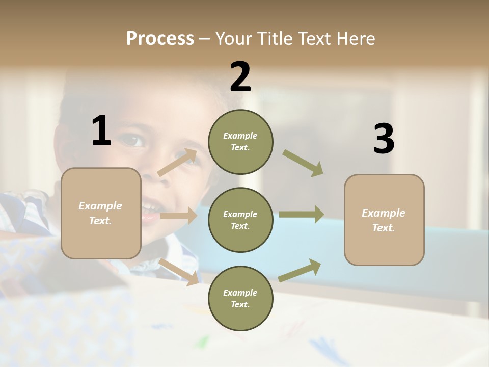 A Young Boy Sitting At A Table With A Blue Chair PowerPoint Template