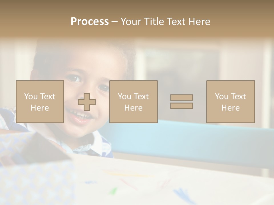 A Young Boy Sitting At A Table With A Blue Chair PowerPoint Template