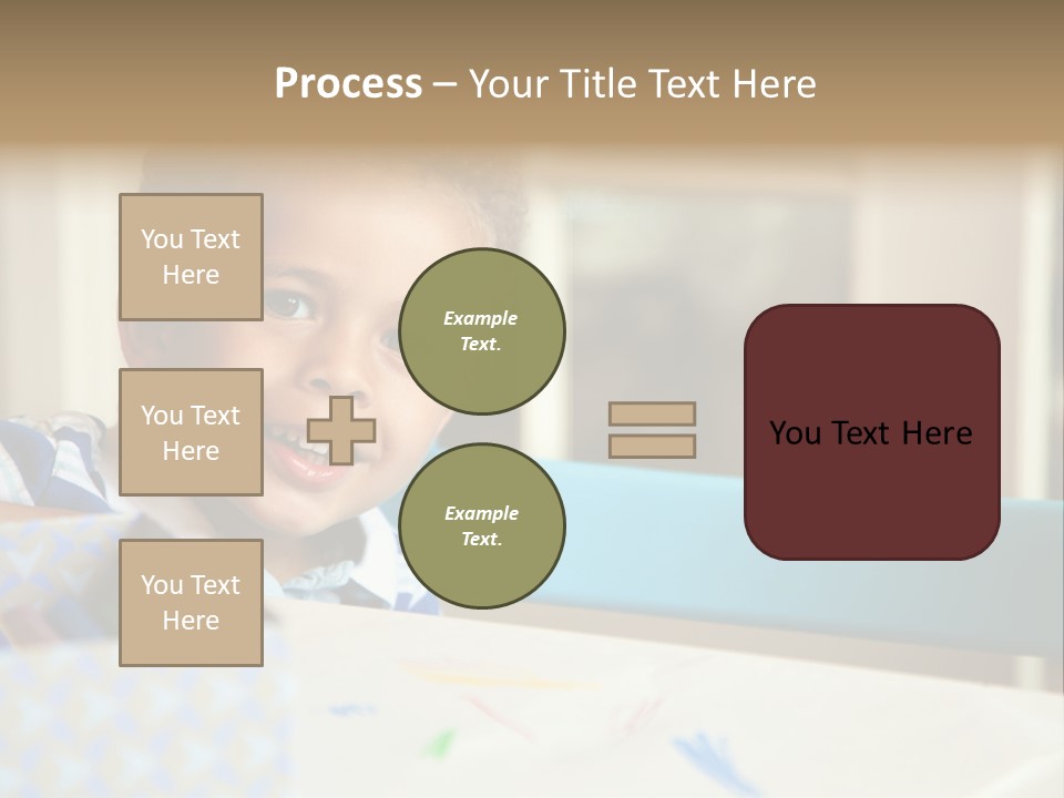 A Young Boy Sitting At A Table With A Blue Chair PowerPoint Template