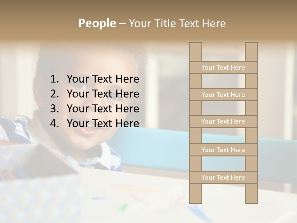 A Young Boy Sitting At A Table With A Blue Chair PowerPoint Template