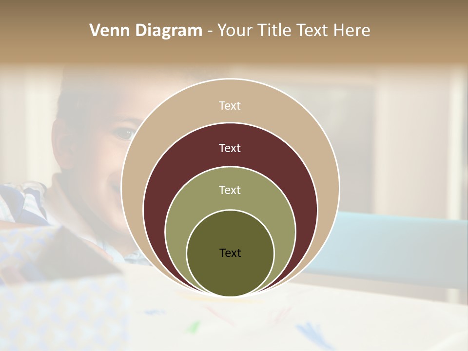 A Young Boy Sitting At A Table With A Blue Chair PowerPoint Template