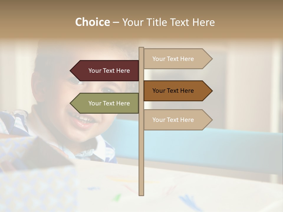 A Young Boy Sitting At A Table With A Blue Chair PowerPoint Template