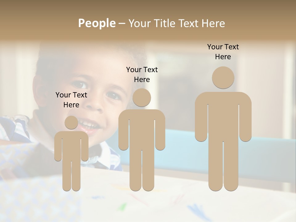 A Young Boy Sitting At A Table With A Blue Chair PowerPoint Template