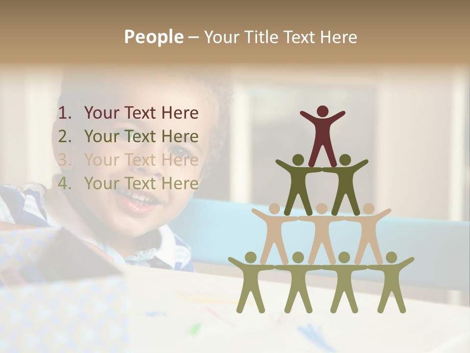 A Young Boy Sitting At A Table With A Blue Chair PowerPoint Template