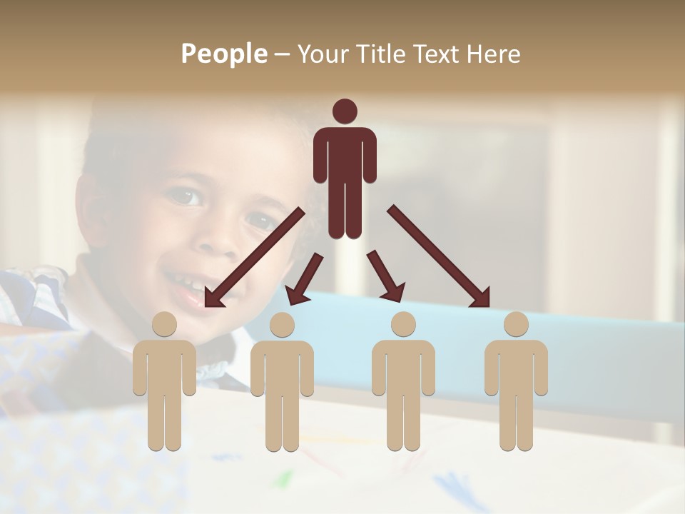 A Young Boy Sitting At A Table With A Blue Chair PowerPoint Template