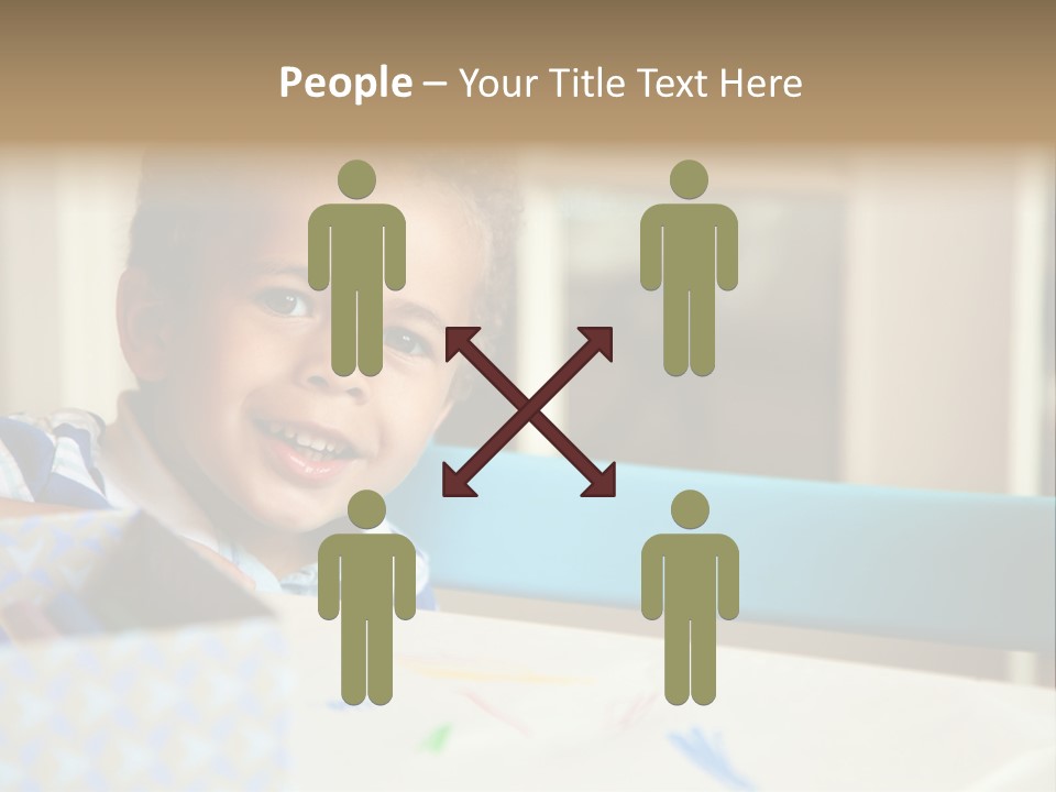 A Young Boy Sitting At A Table With A Blue Chair PowerPoint Template