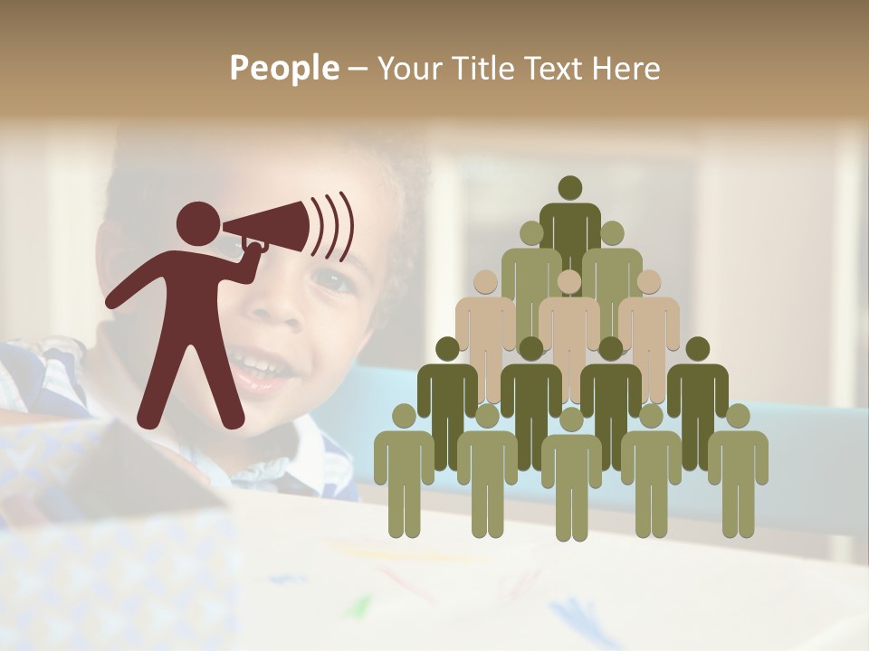 A Young Boy Sitting At A Table With A Blue Chair PowerPoint Template