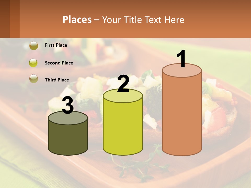 A Wooden Tray With Two Pieces Of Bread Topped With Vegetables PowerPoint Template