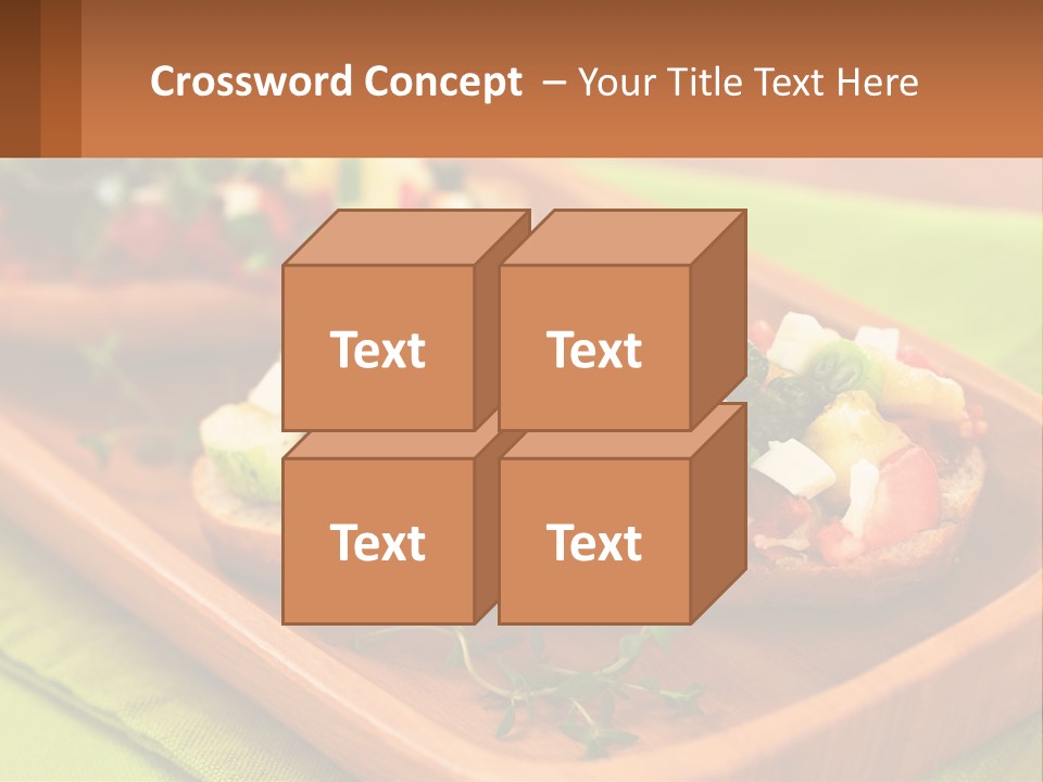 A Wooden Tray With Two Pieces Of Bread Topped With Vegetables PowerPoint Template