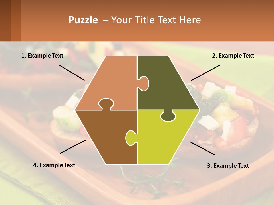 A Wooden Tray With Two Pieces Of Bread Topped With Vegetables PowerPoint Template