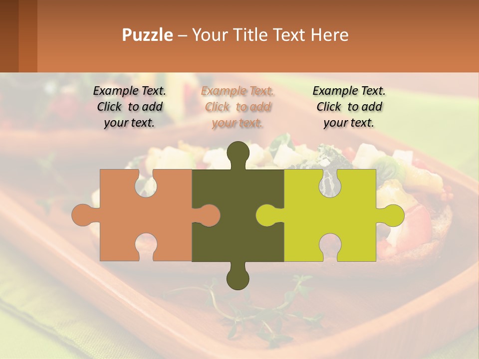 A Wooden Tray With Two Pieces Of Bread Topped With Vegetables PowerPoint Template