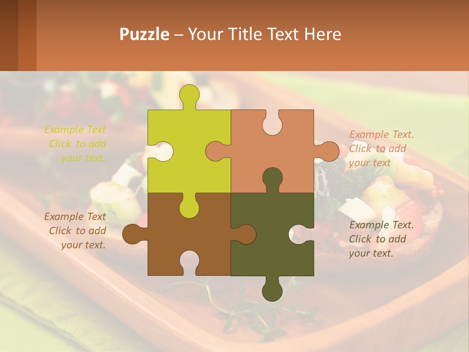 A Wooden Tray With Two Pieces Of Bread Topped With Vegetables PowerPoint Template