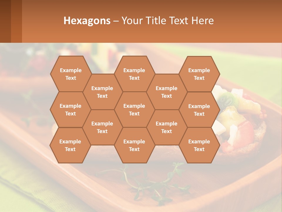 A Wooden Tray With Two Pieces Of Bread Topped With Vegetables PowerPoint Template