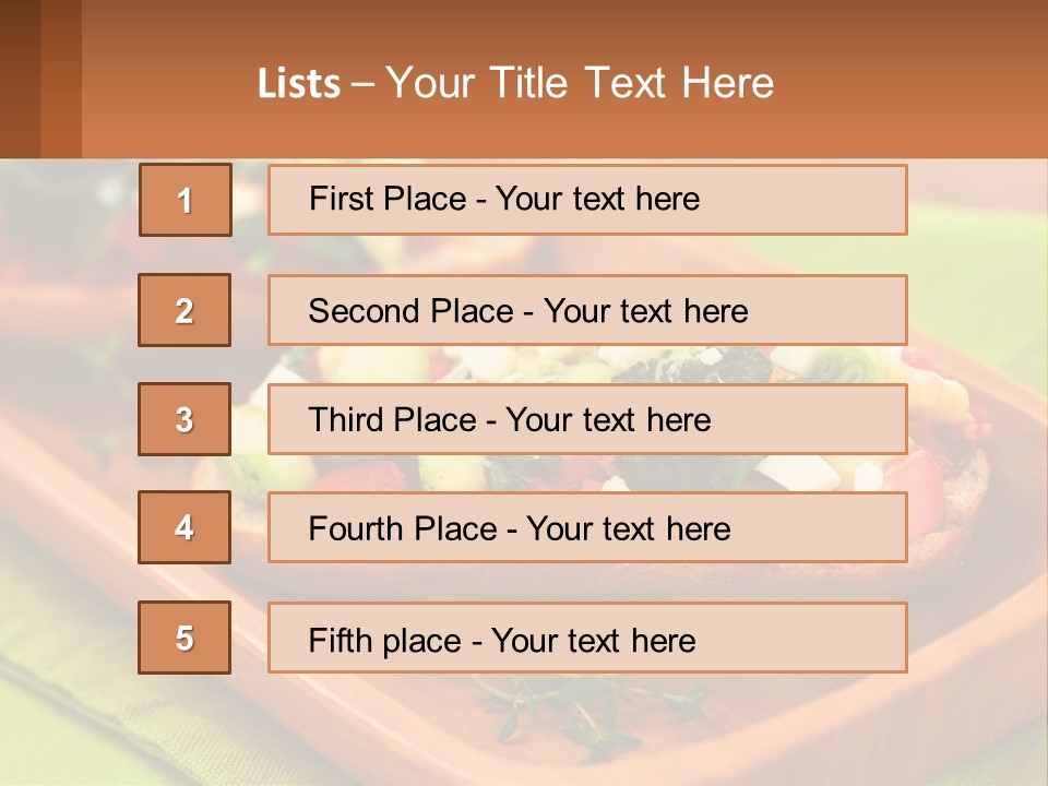 A Wooden Tray With Two Pieces Of Bread Topped With Vegetables PowerPoint Template