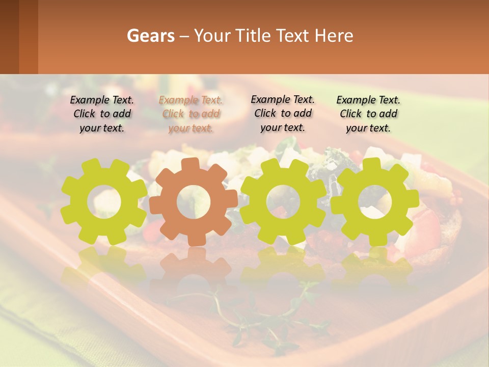 A Wooden Tray With Two Pieces Of Bread Topped With Vegetables PowerPoint Template